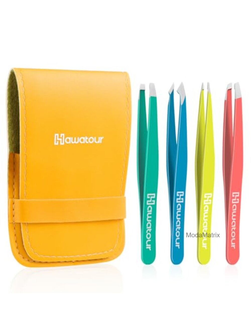 HAWATOUR 4Pc Precision Stainless Steel Tweezers Set Slant Pointed Angle Flat Tip